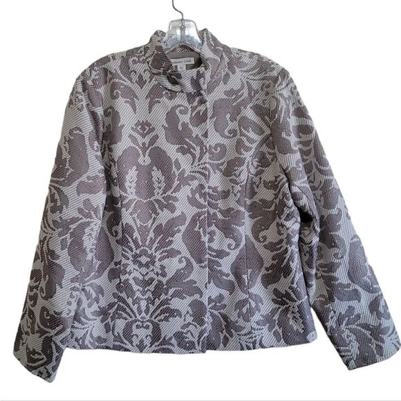 COLDWATER CREEK Womens Champagne Met Gold Jacquard  Blazer Jacket 16 - Picture 3 of 9